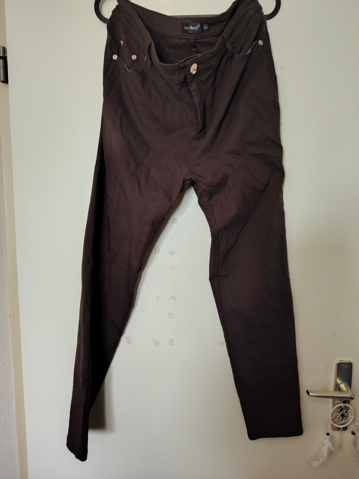 Cherry Berry bruine stretchbroek met goudkleurige accenten, Cherry Berry, Bruin, Maat 46/48 (XL) of groter, Ophalen of Verzenden