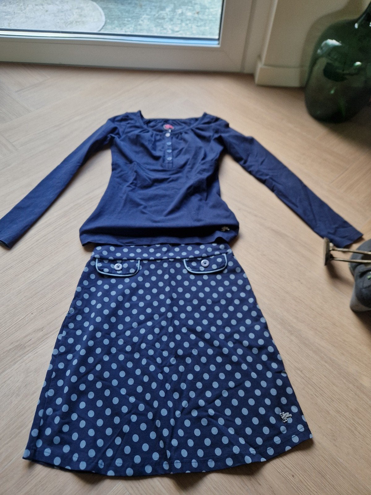 Tante Betsy set polkadot rok met shirt mt S, Kleding | Dames, Tante Betsy, Blauw, Ophalen of Verzenden, Zo goed als nieuw