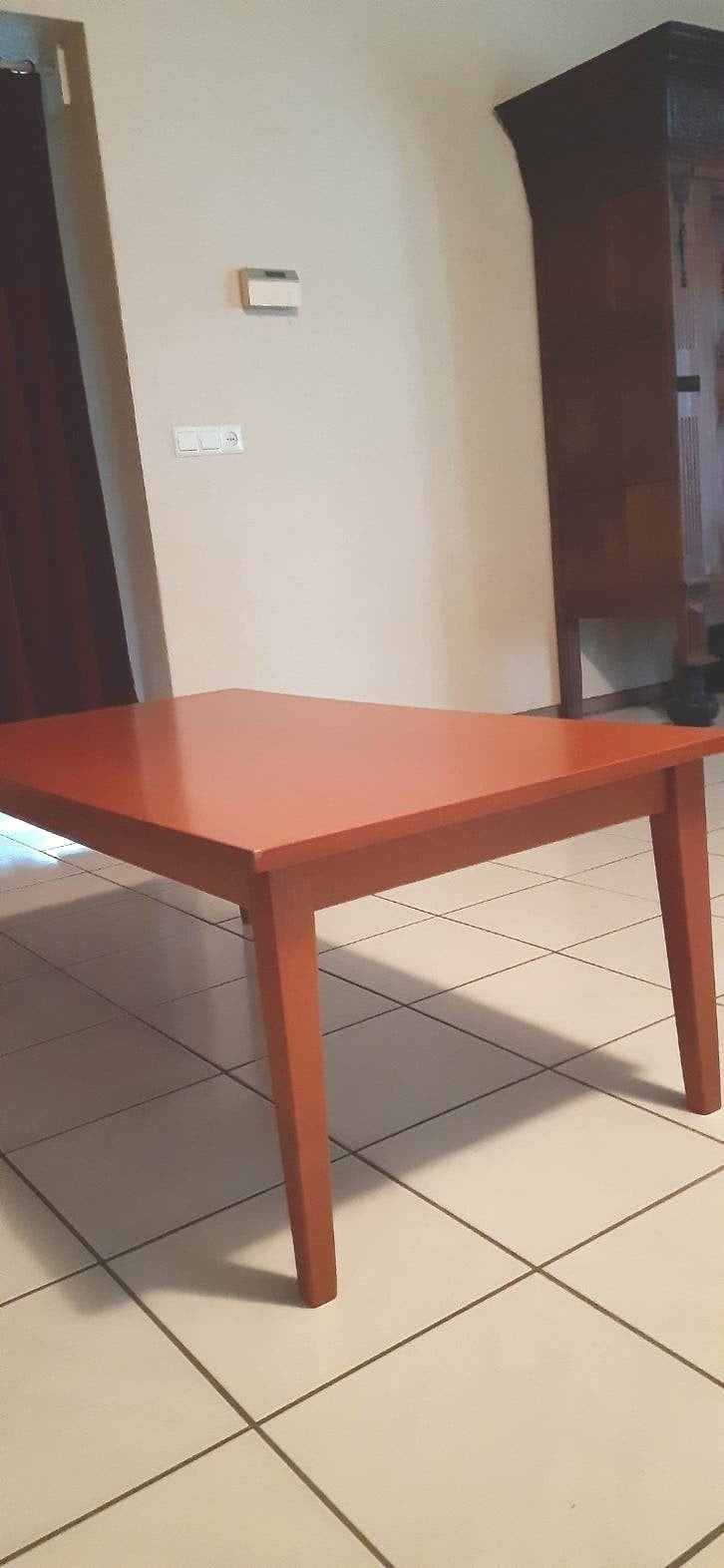 salontafel  gelakt hout warme kleur bruin demonteerbaar, Huis en Inrichting, Tafels | Salontafels, Ophalen, Gebruikt, 100 tot 150 cm