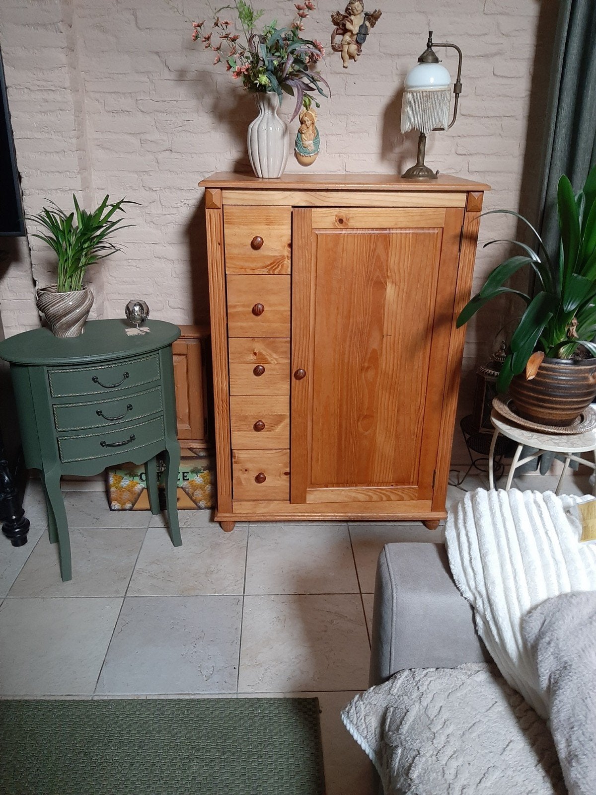 Vintage Meidenkast met 5 laden en 2 legplanken, Ophalen, Met plank(en), Gebruikt, Vintage