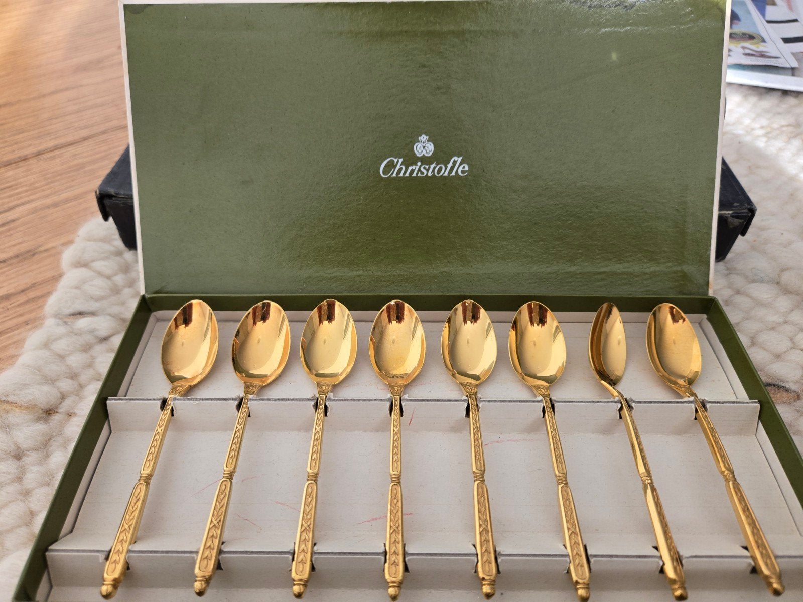 Christofle vergulde lepels set in originele doos, Ophalen
