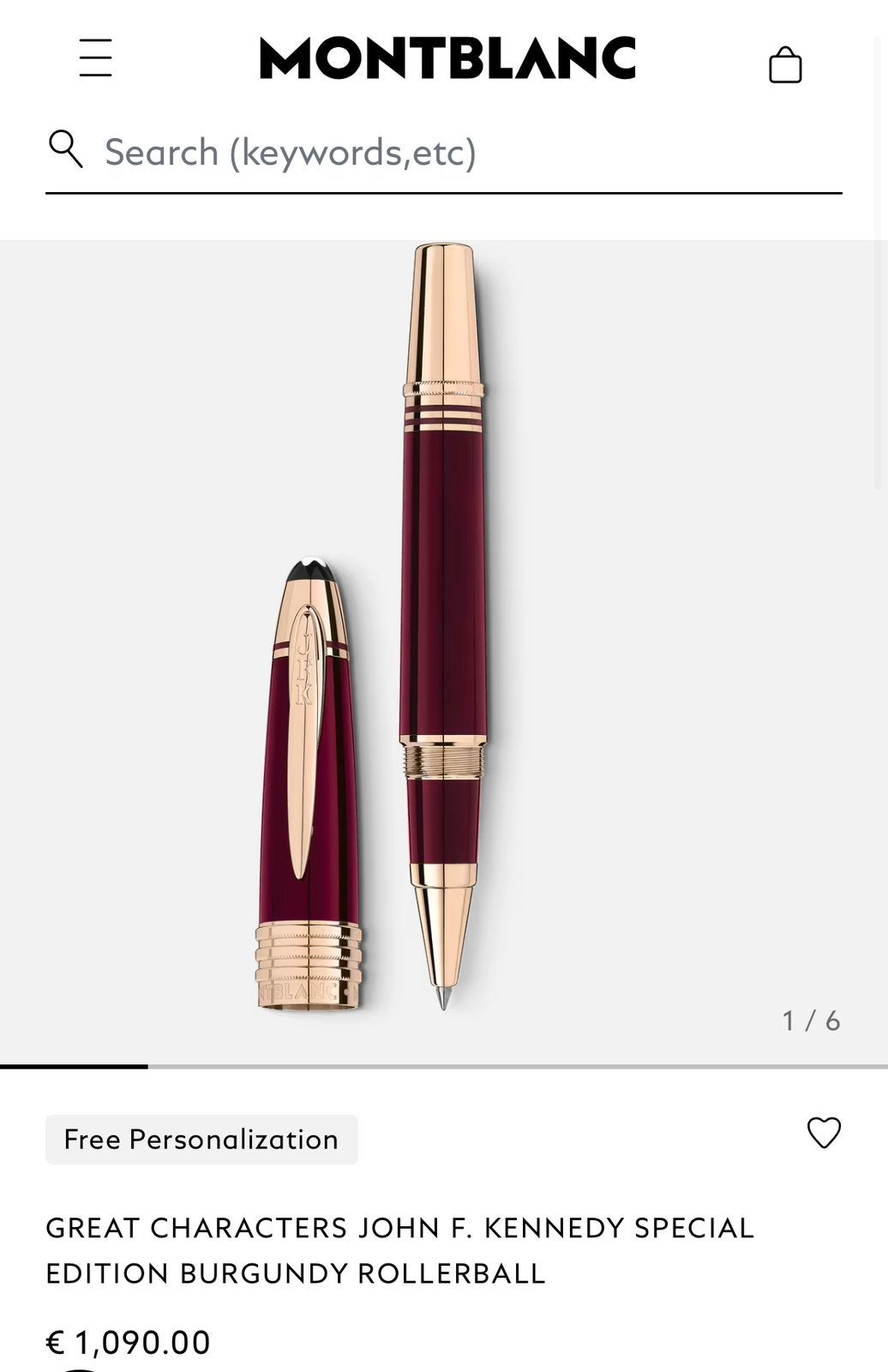 Montblanc John F Kennedy Rollerball Burgundy, Ophalen of Verzenden, Zo goed als nieuw, Vulpen, Mont Blanc