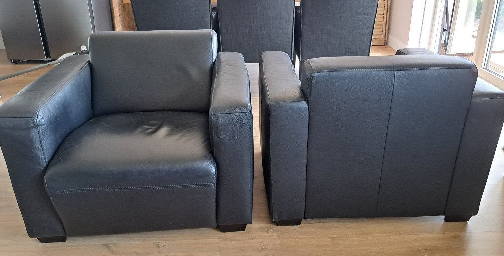 Zwart Lederen Montel fauteuils, Ophalen, Gebruikt, 75 tot 100 cm, Leer