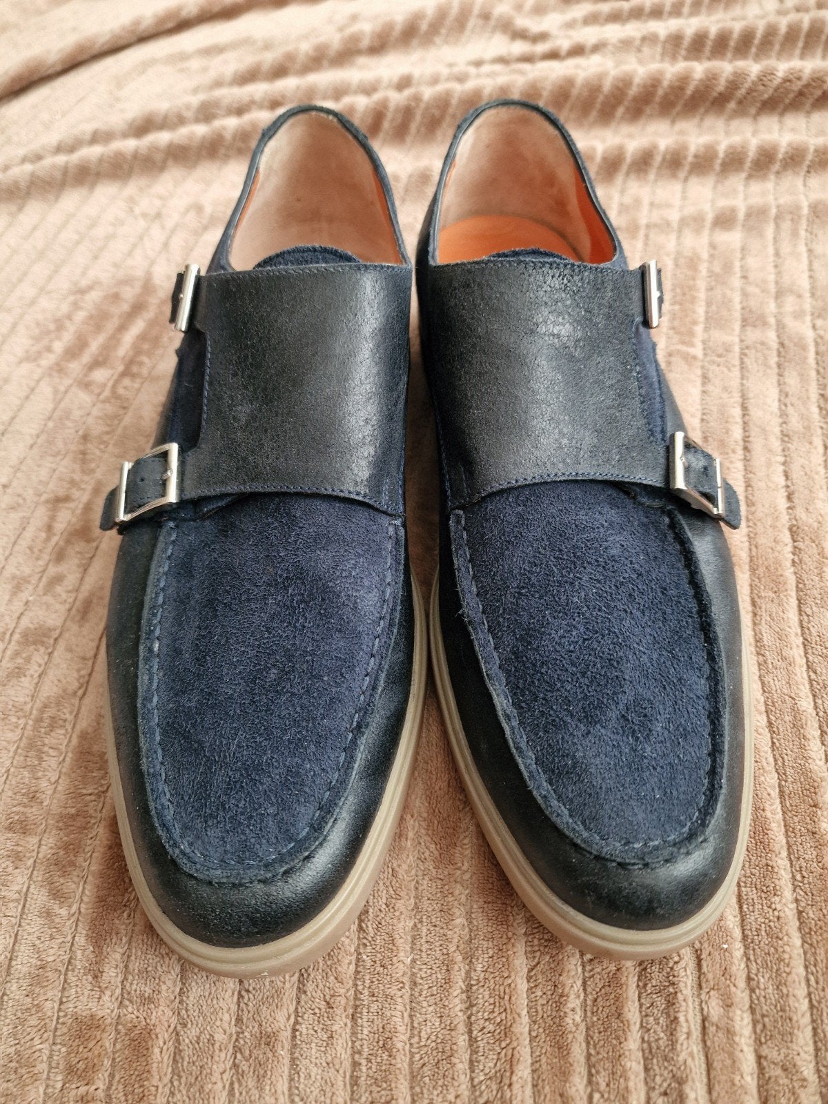 Santoni Monkschoenen Blauw Suède Leer maat 43, Blauw, Ophalen of Verzenden, Gespschoenen, Santoni