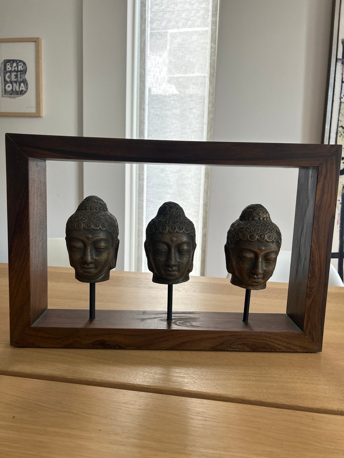 Decoratieve Boeddha Beelden in Houten Frame, Ophalen, Zo goed als nieuw, Hout, Bruin