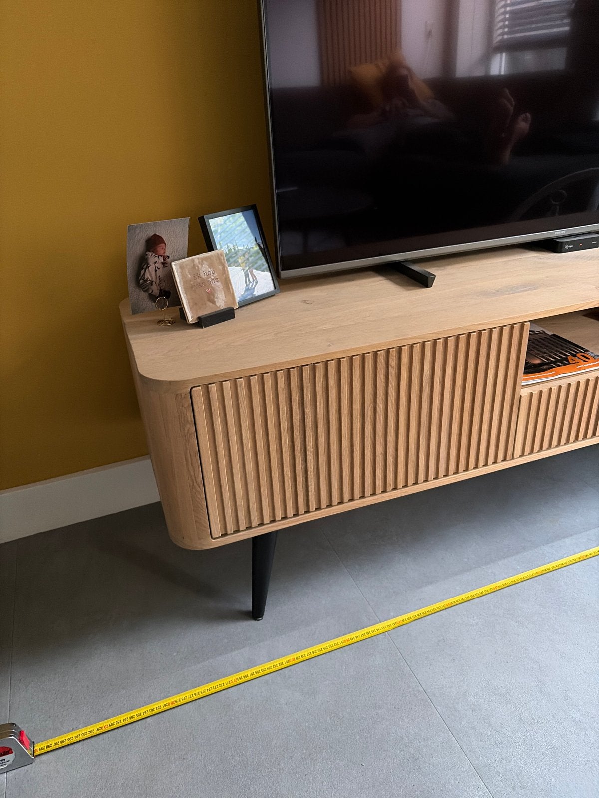 Goossens TV Meubel Seppe Eiken Olie Wit - 180 cm breed, Ophalen, 150 tot 200 cm, Eikenhout, Zo goed als nieuw