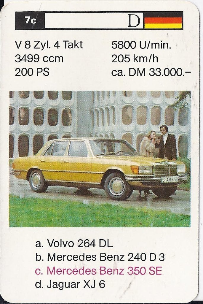 Kw3916 autokaartje 7c mercedes benz 350 se, Ophalen of Verzenden, Zo goed als nieuw, Auto's