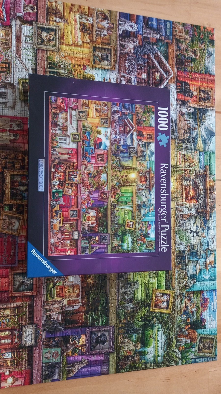 Ravensburger Legpuzzel 1000 stukjes - Library of Dogs, Hobby en Vrije tijd, Ophalen of Verzenden, 500 t/m 1500 stukjes, Zo goed als nieuw