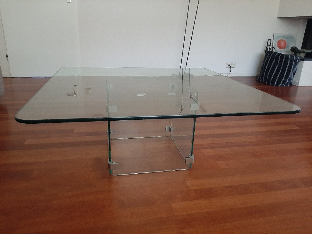 Glazen salontafel, Ophalen, Gebruikt, 50 tot 100 cm, Vierkant