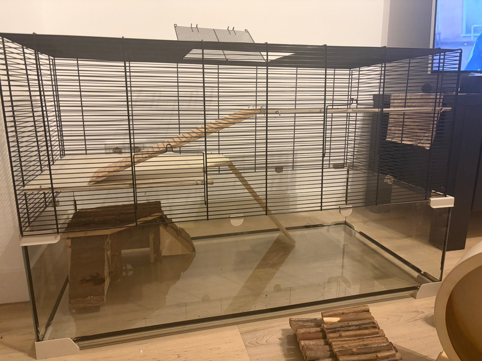 Hamsterkooi met complete inrichting, Ophalen, Kooi, 60 tot 90 cm, Zo goed als nieuw