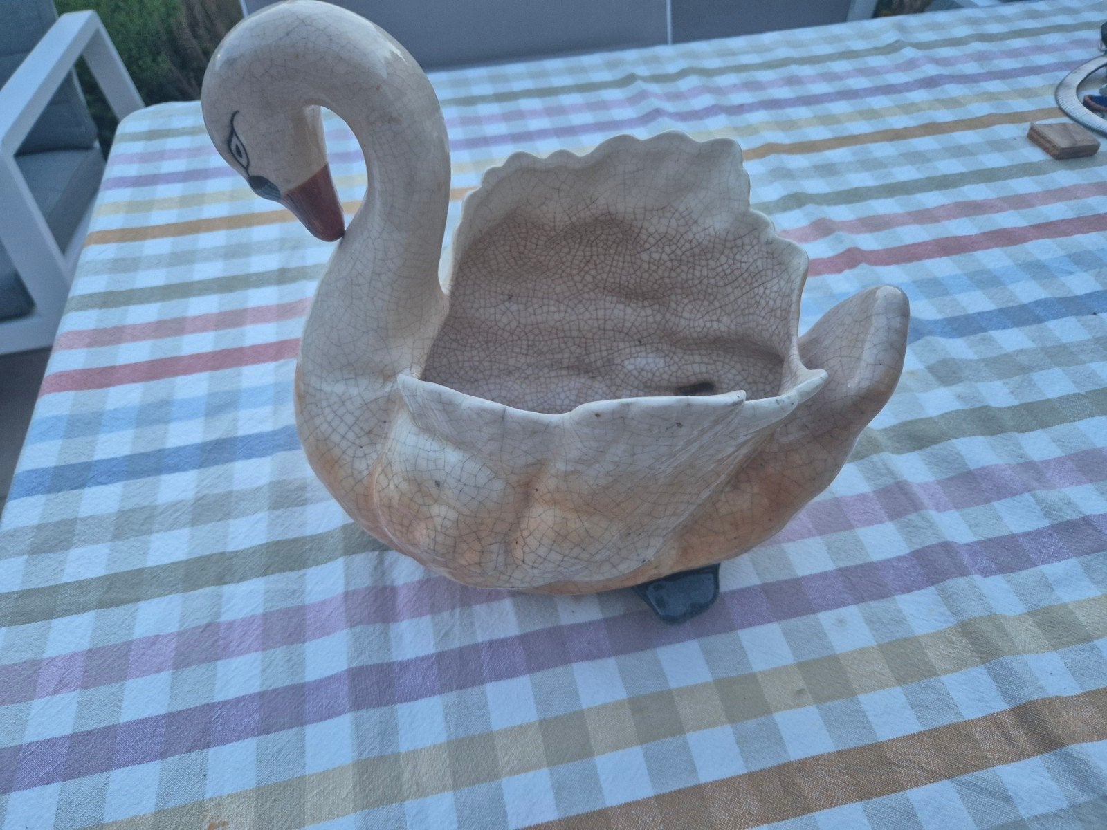 Vintage Zwaan Bloempot/Plantenbak - Crème Keramiek, Ophalen of Verzenden