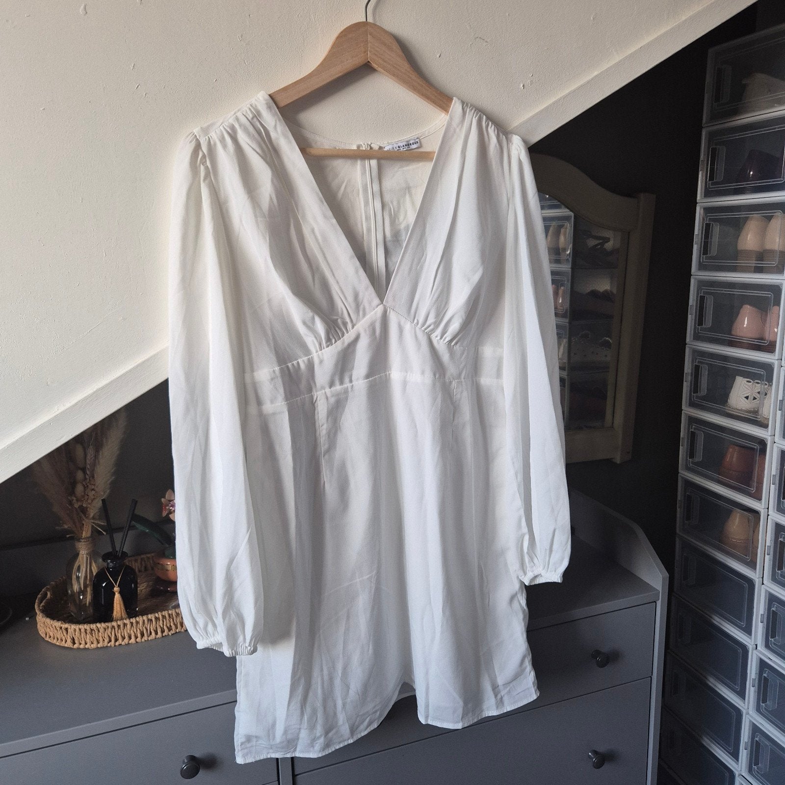 Witte Nelly Midi Jurk met Lange Mouwen – Maat 42, Nelly, Wit, Maat 42/44 (L), Ophalen of Verzenden
