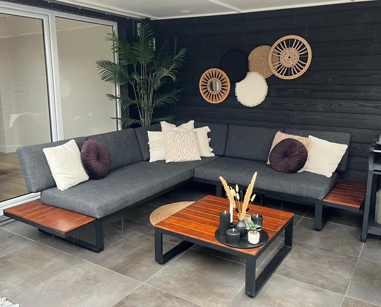 Loungeset 4 zits + salontafel, Ophalen, 5 zitplaatsen, Bank, Aluminium