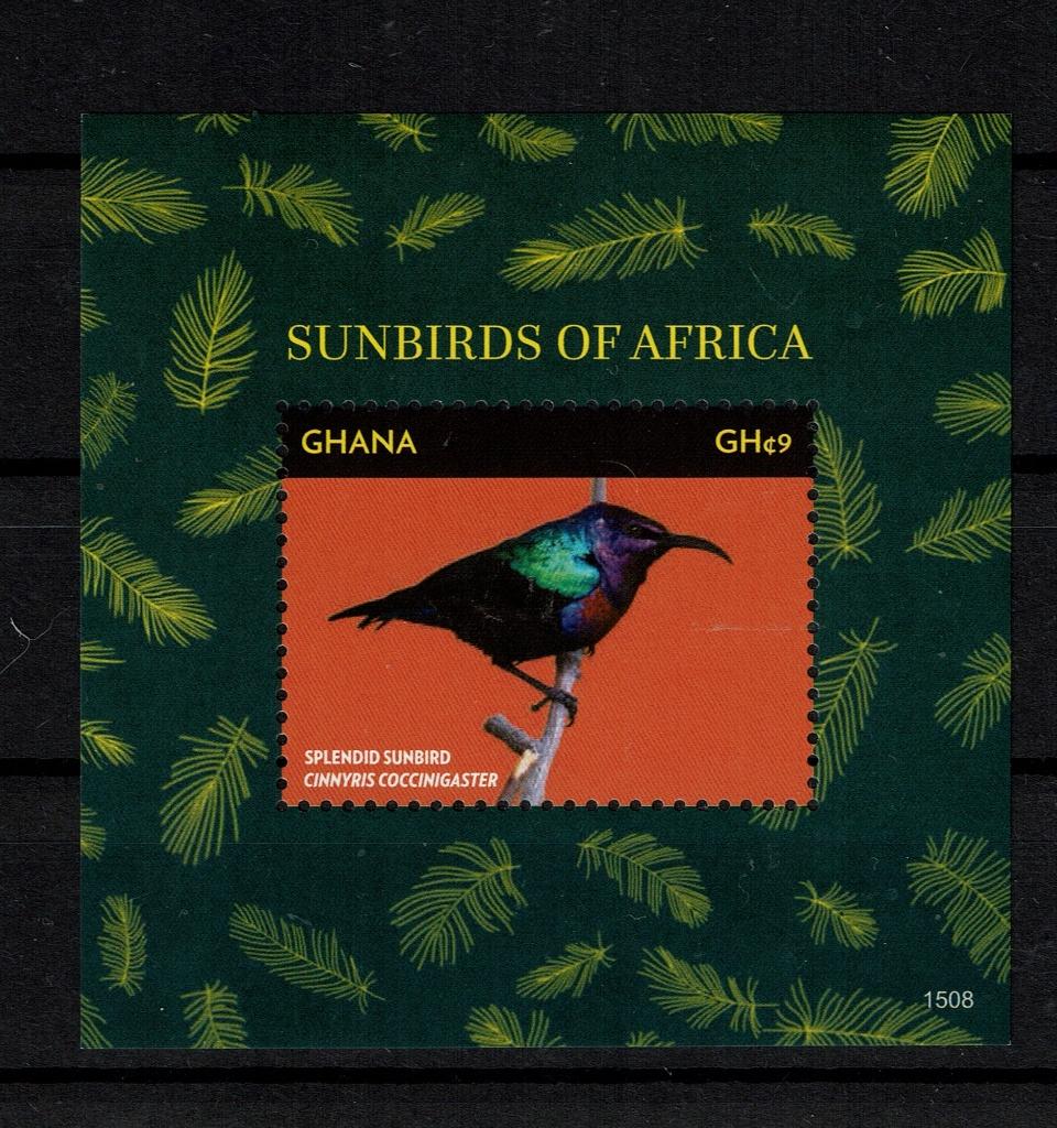 GHANA 2015 PF BLOK HONINGZUIGERS VOGELS BIRDS SUNBIRDS 2, Ophalen of Verzenden, Postfris, Dier of Natuur