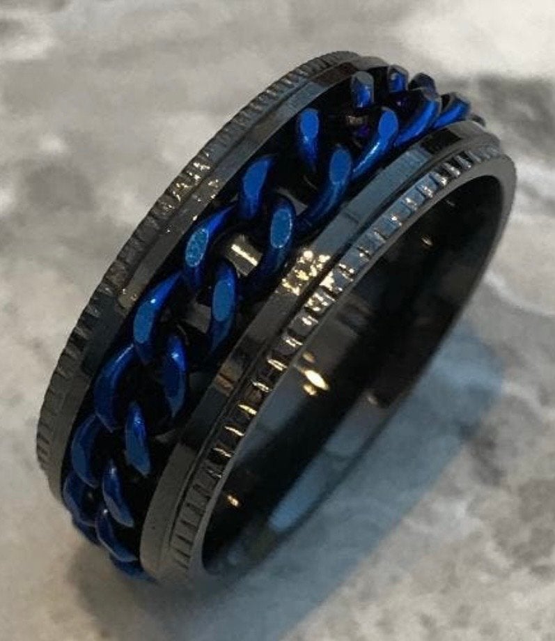 Spinner ring Titanium blauw zwart maat 21 nieuw, Overige materialen, 20 of groter, Blauw, Nieuw