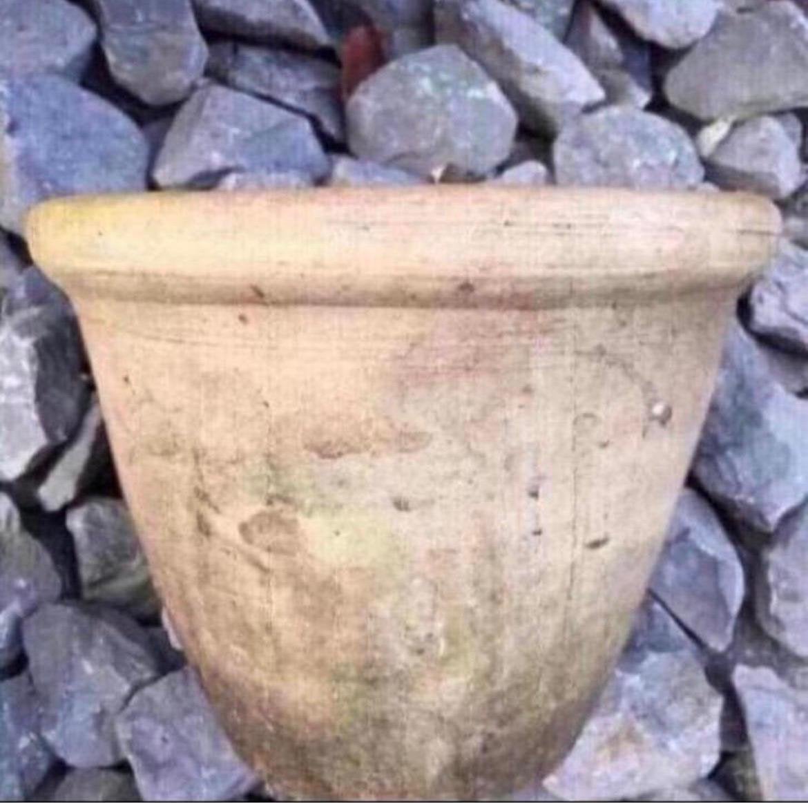 Grote mooie beige oud Hollandse terracotta bloempot, Tuin en Terras, Ophalen, Gebruikt, Rond, Binnen