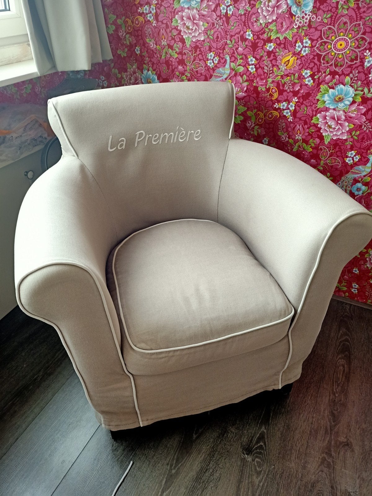 Gratis Rivièra Maison fauteuil, Huis en Inrichting, Ophalen, Gebruikt, 75 tot 100 cm, Stof