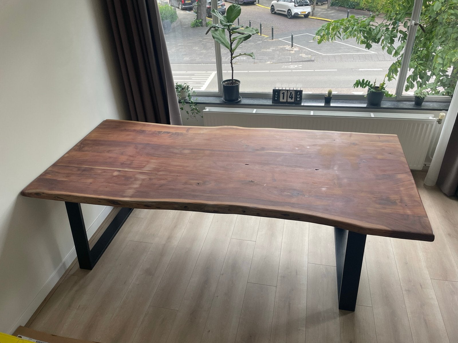 Unieke Houten Tafel - 220x98x75 cm, Ophalen, Gebruikt, 200 cm of meer, 50 tot 100 cm