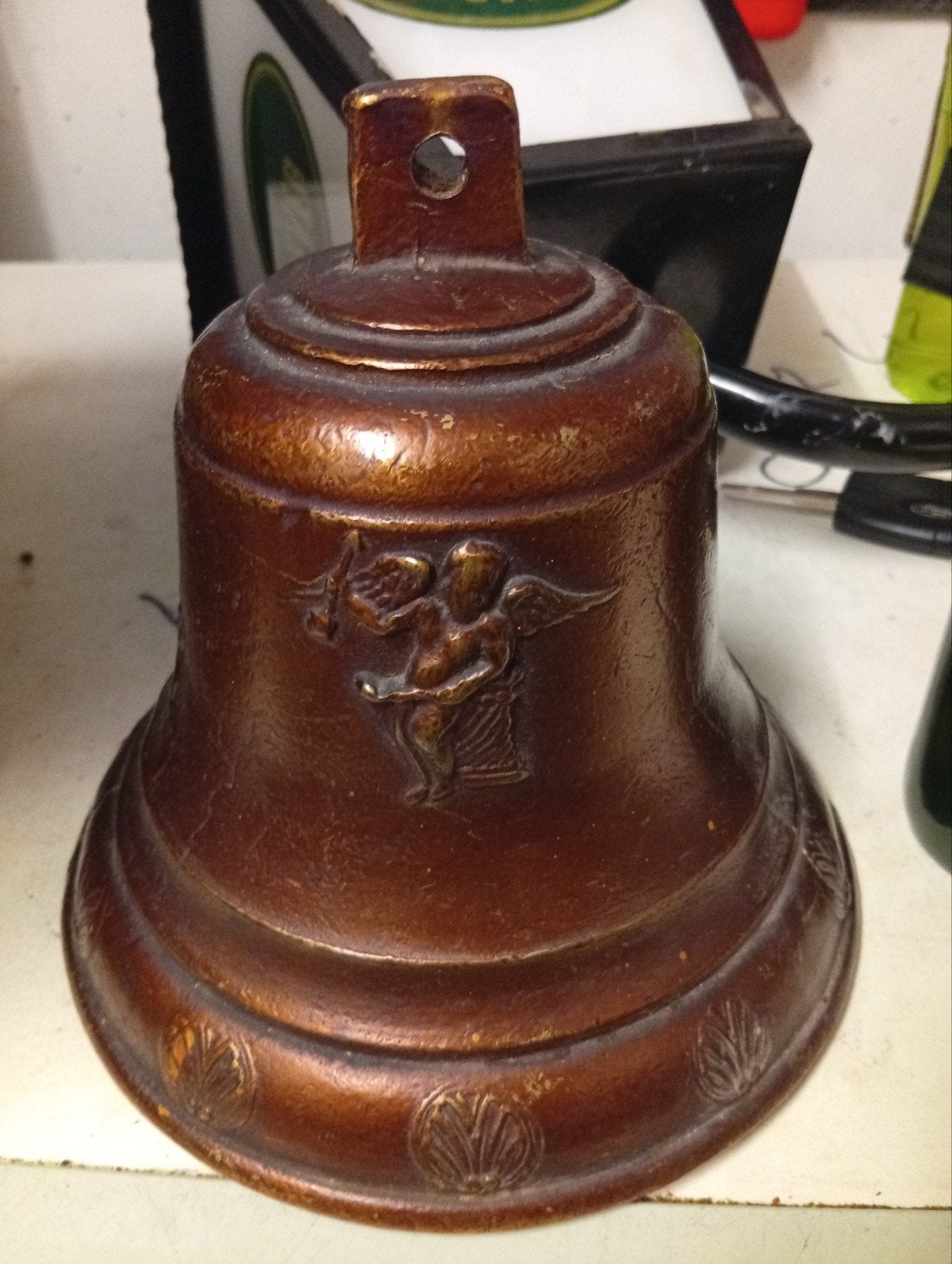 Antieke Bronzen Bel met Engelenmotief, Ophalen of Verzenden