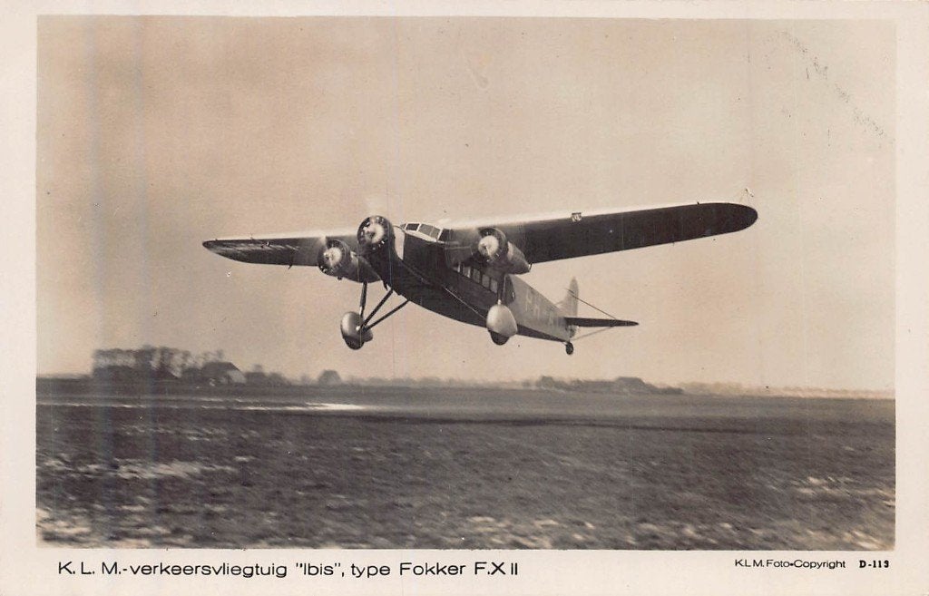 415 KLM verkeersvliegtuig Fokker FX II  "IBIS", Verzamelen, Ophalen of Verzenden, Voor 1920, Ongelopen, Noord-Holland