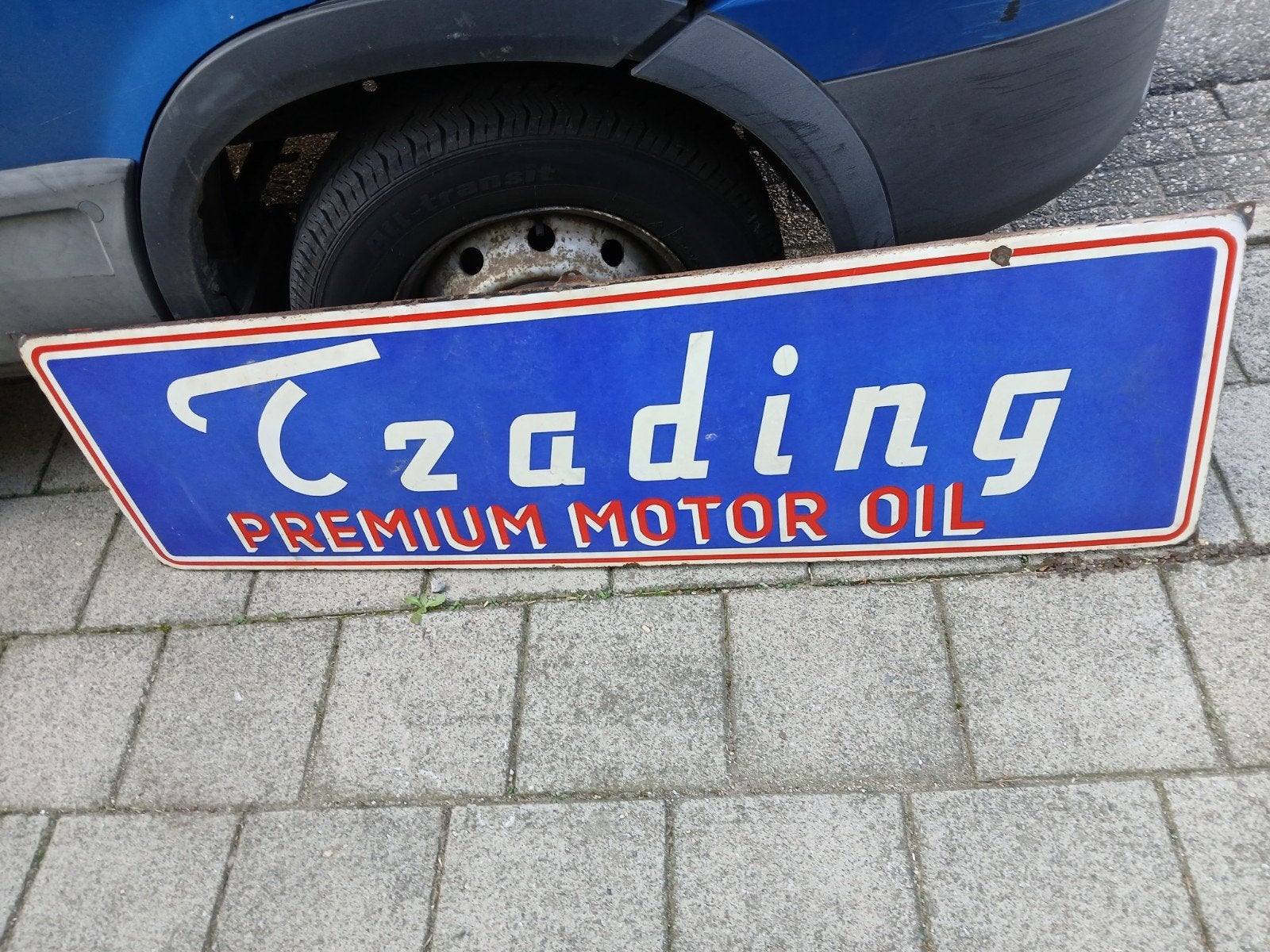 Emaille reclamebord Trading Motor oil, Reclamebord, Gebruikt, Ophalen of Verzenden, Trading