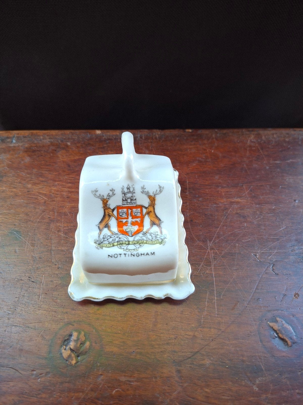 Vintage Nottingham botervlootje met schotel souvenir, Ophalen of Verzenden