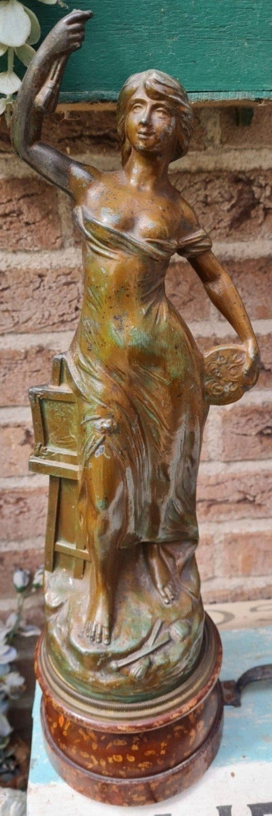 Frans Art Nouveau beeld op sokkel, Ophalen of Verzenden
