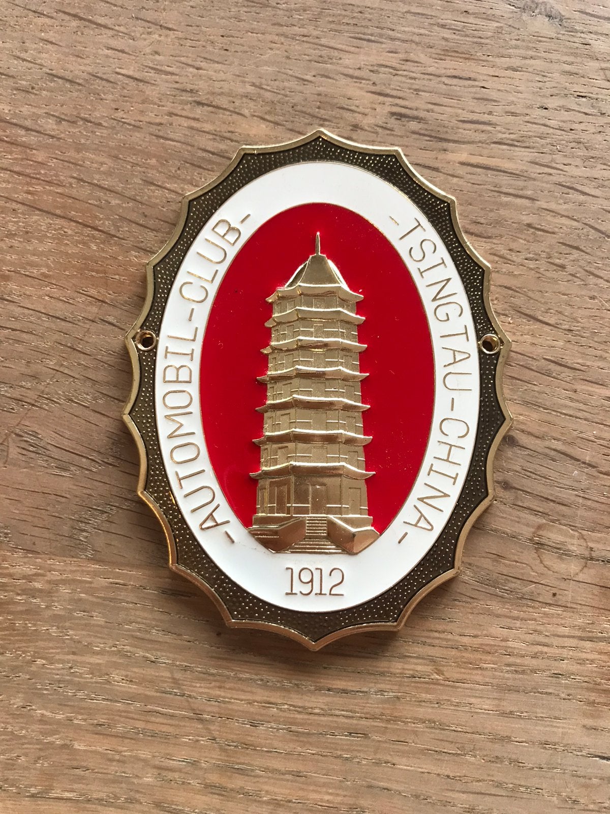 Emaille badge automobiel club China, Ophalen of Verzenden, Zo goed als nieuw, Reclamebord