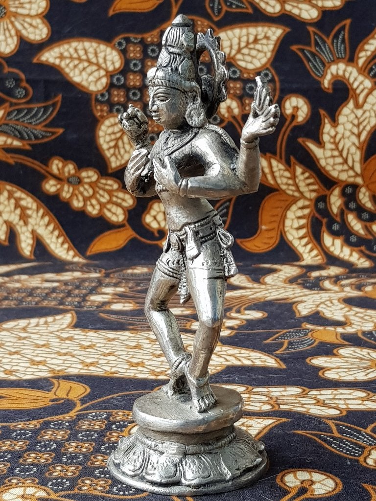 Mooi oud zilverbrons beeldje uit India van Shiva 15,5 cm., Antiek en Kunst, Kunst | Niet-Westerse kunst, Zilver, India, Ophalen of Verzenden