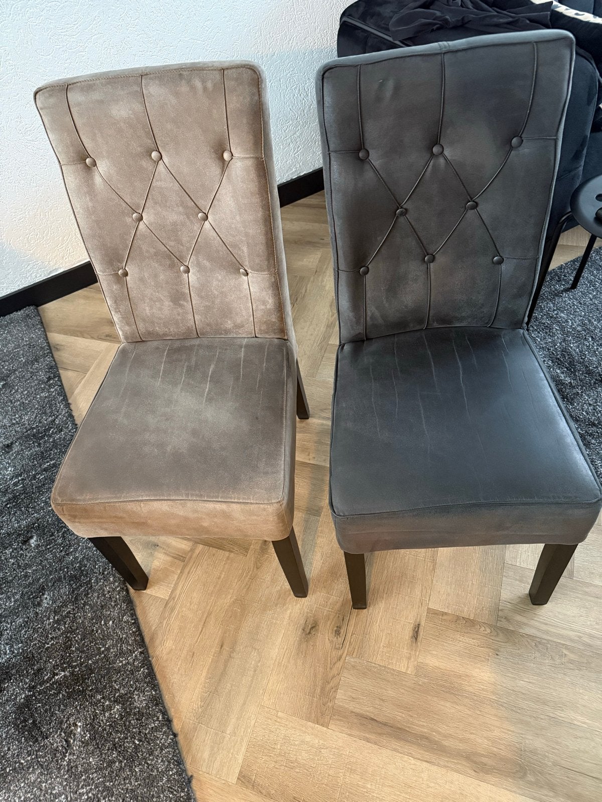 Elegante eetkamerstoelen en bankje - Grijs/Bruin, Ophalen, Gebruikt, Twee, Stof