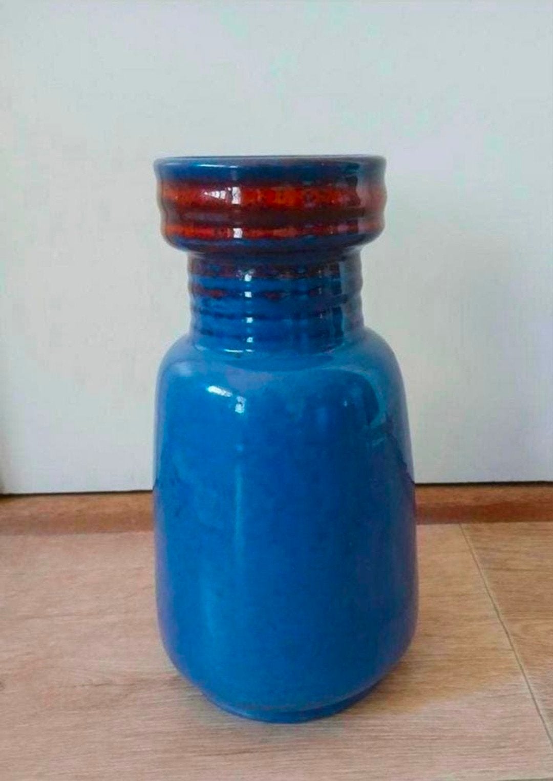 Vintage West-Duitse Keramische Vaas - Blauw/Bruin, Ophalen of Verzenden