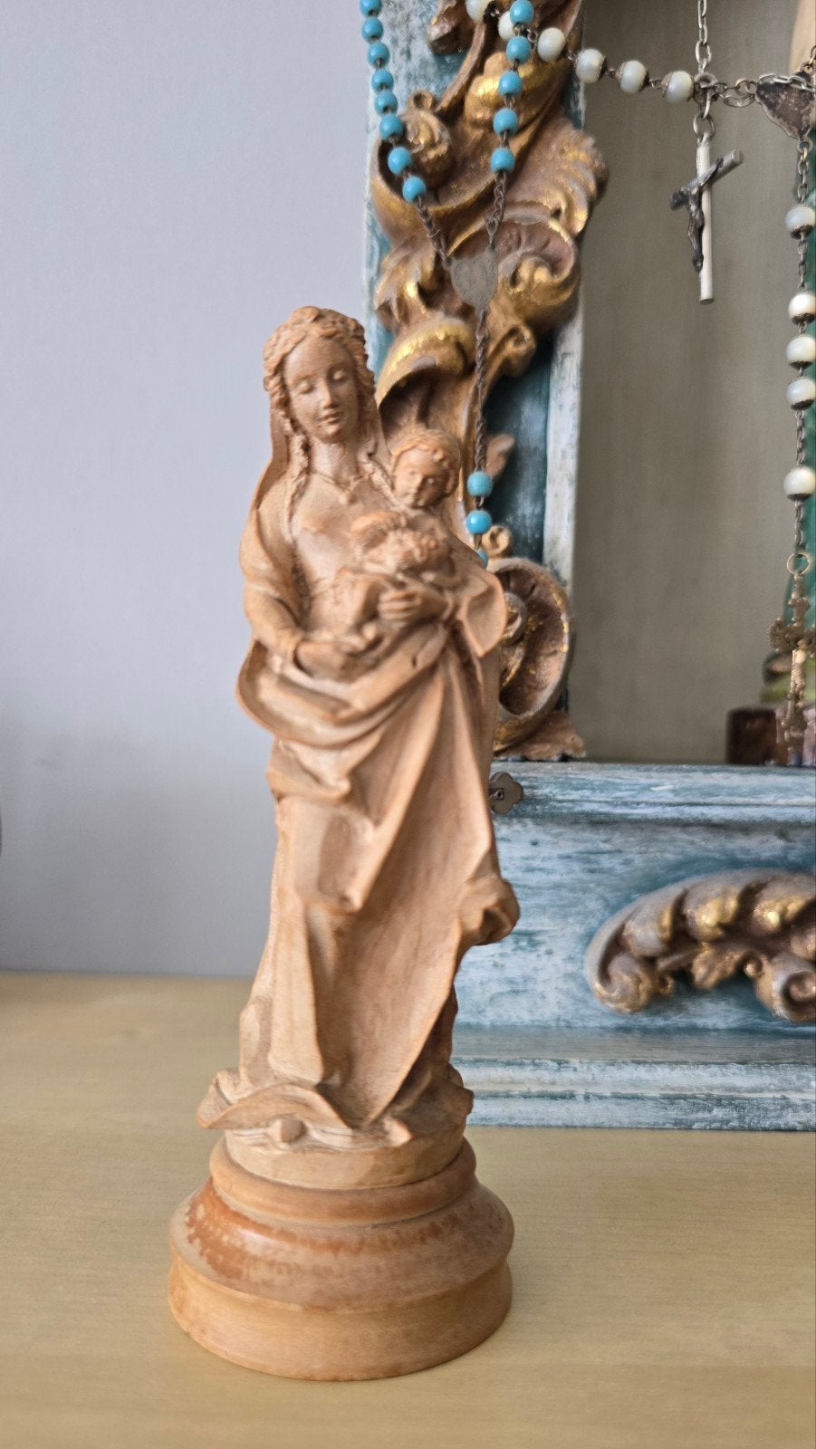Zeer fraai hout gesneden maria beeldje, Ophalen of Verzenden