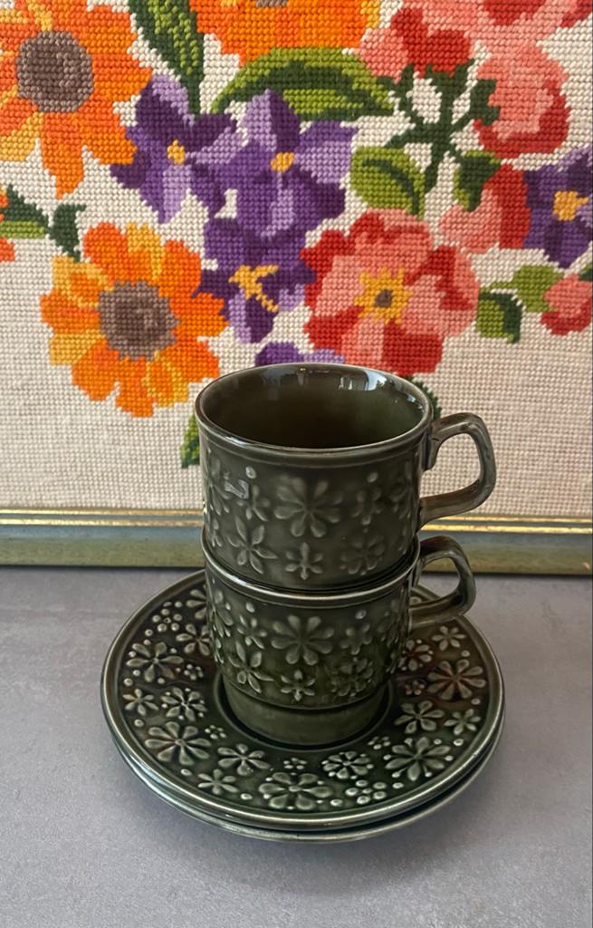 Vintage Tams England Koffiekopjes met Schotels - Bosgroen, Ophalen of Verzenden