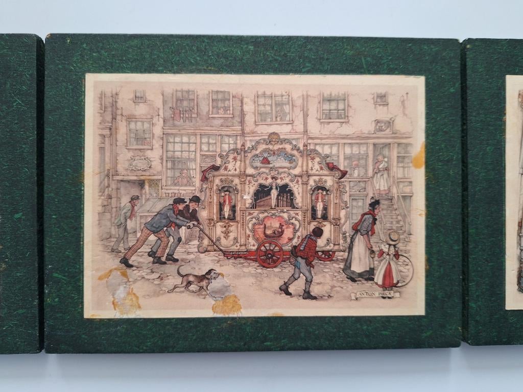 3 Anton Pieck prentjes geplakt op een soort spaanplaat., Ophalen of Verzenden