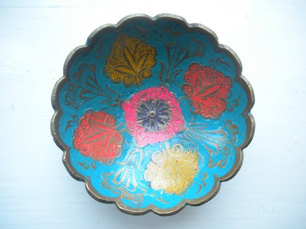 Vintage Geëmailleerd Messing schaaltje India., Ophalen of Verzenden