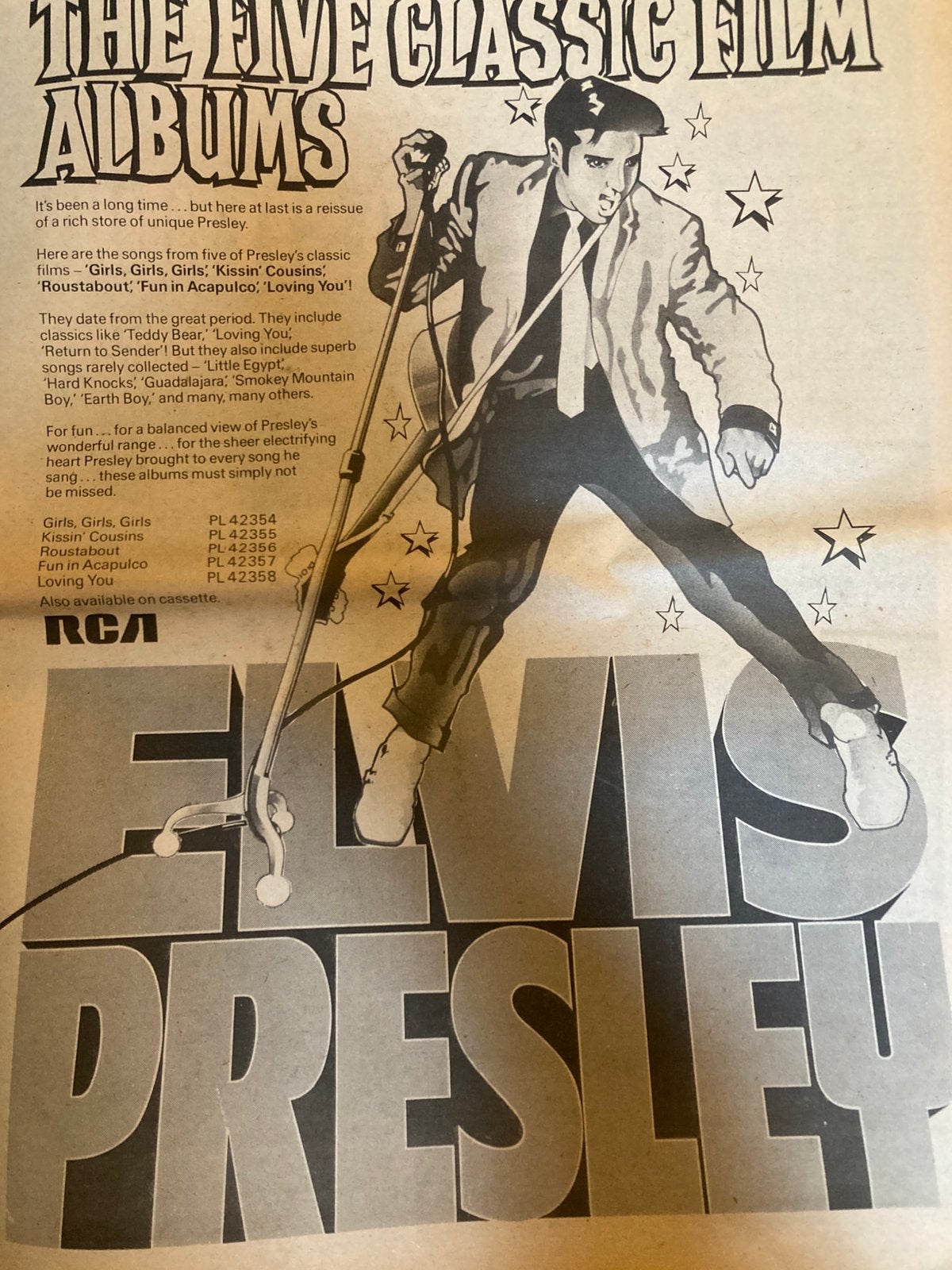 ELVIS PRESLEY A3 advertentie, Verzamelen, Ophalen of Verzenden, Zo goed als nieuw, A4 of kleiner