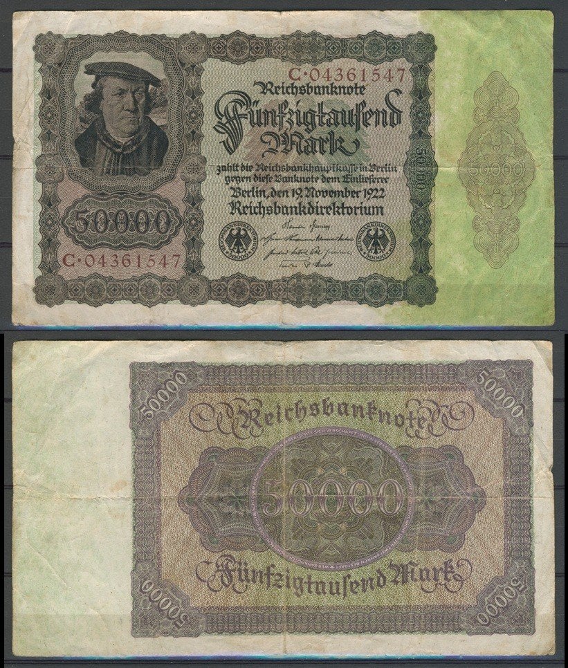 50000 Mark 1922 Reichsbanknote Duits Notgeld Biljet c-154, Postzegels en Munten, Bankbiljetten | Europa | Niet-Eurobiljetten, Ophalen of Verzenden