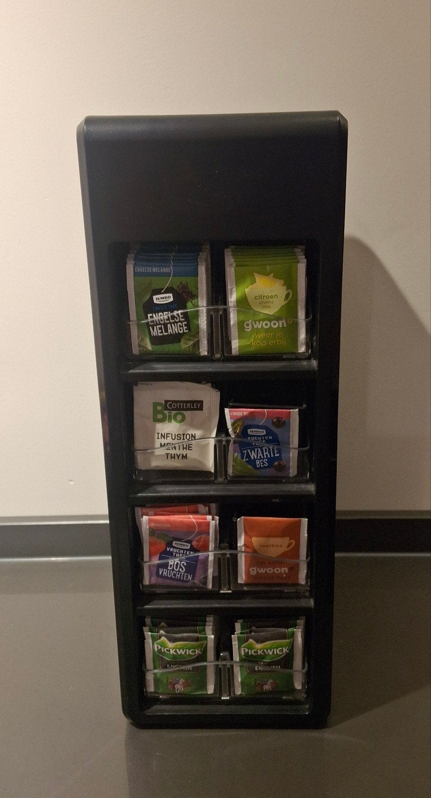 Pickwick theedispenser voor 8 soorten thee, Kunststof, Ophalen of Verzenden, Zo goed als nieuw, Zwart