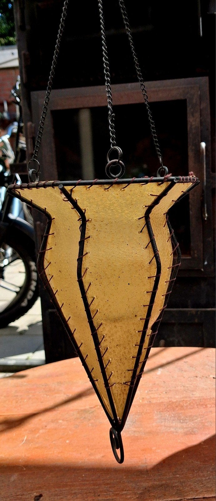 Authentieke Marokkaanse Leren Hanglamp / Windlicht, Bohemian, Overige fittingen, Ophalen of Verzenden, Zo goed als nieuw