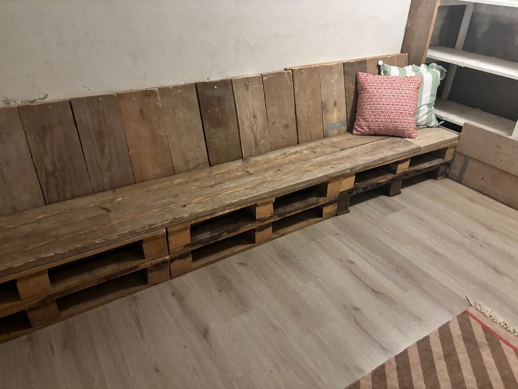 Pallet houten bank en steigerhout, Ophalen, 25 tot 50 mm, Steigerhout, Minder dan 200 cm