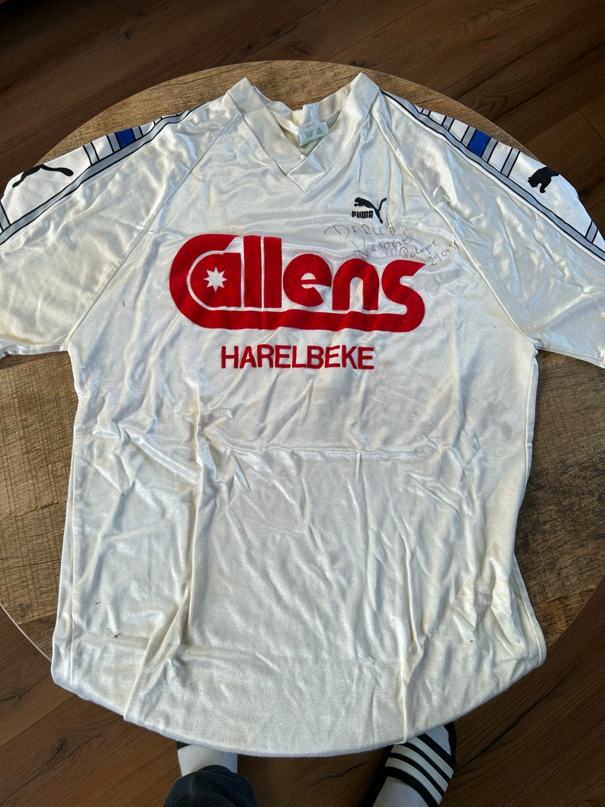 Vintage Puma KSK Harelbeke voetbalshirt gesigneerd, Wit, Maat 56/58 (XL), Ophalen of Verzenden, Voetbal
