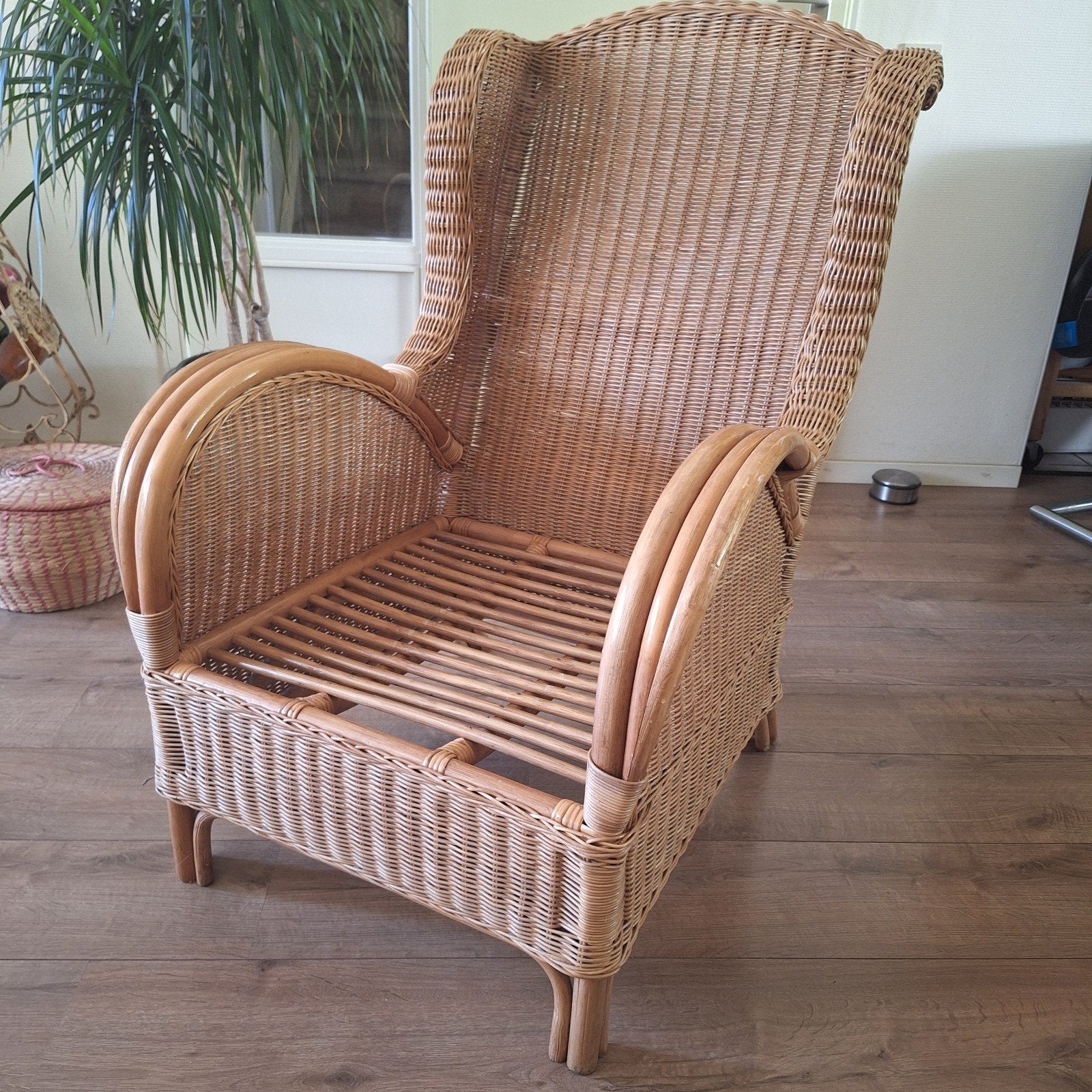 Franse Wingback Chair/ Fauteuil. Van  Bamboe & Rotan. ZGAN!, Ophalen, Minder dan 75 cm, Vintage, Zo goed als nieuw
