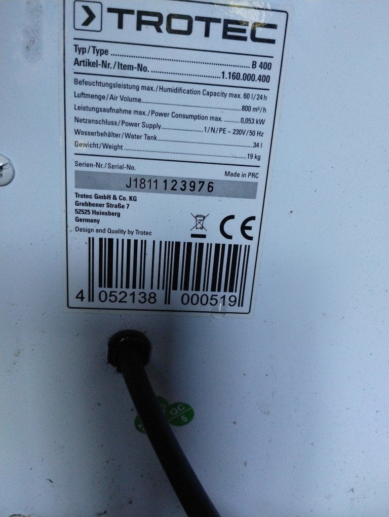 trotec Verdampingsbevochtiger B 400, Huis en Inrichting, Ophalen, Gebruikt