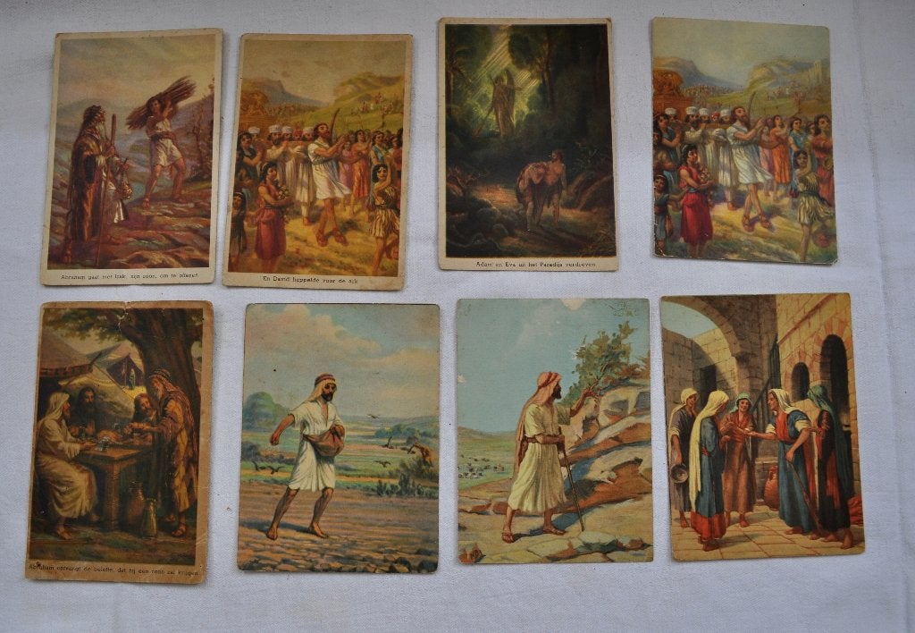 Oude Religieuze Kaarten Kaart Adam Eva Abraham David, Ophalen of Verzenden