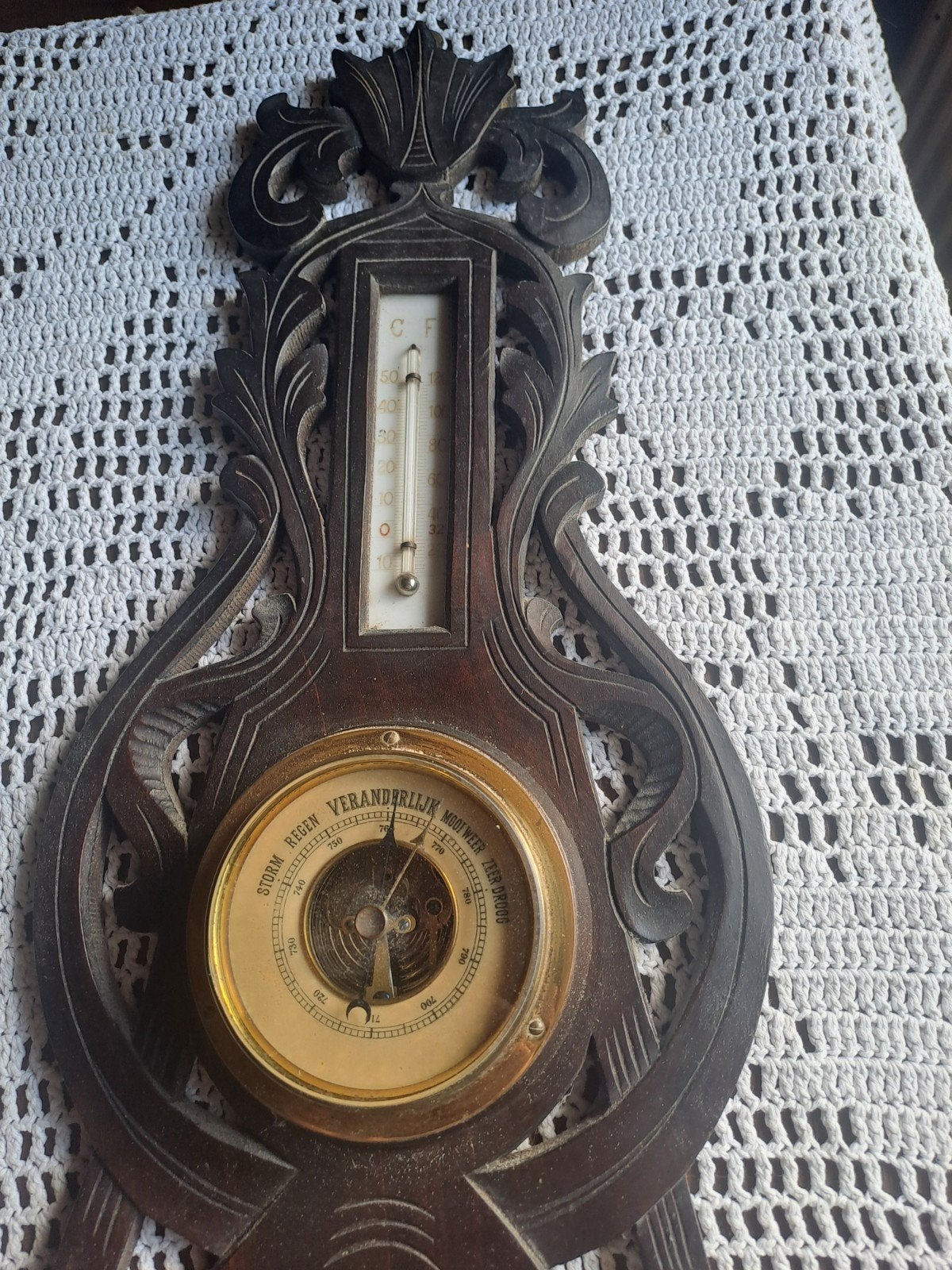 Antieke houten barometer en thermometer, Ophalen of Verzenden