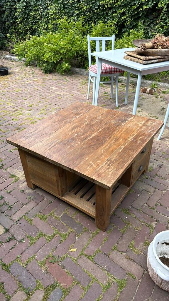 Teakhouten salontafel, Tuin en Terras, Tuintafels, Ophalen, Zo goed als nieuw, Vierkant, Teakhout