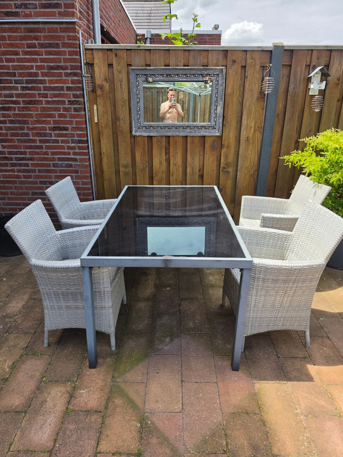 Gratis tuin eettafel met 4 stoelen (160x90 cm), Tuin en Terras, Tuintafels, Ophalen
