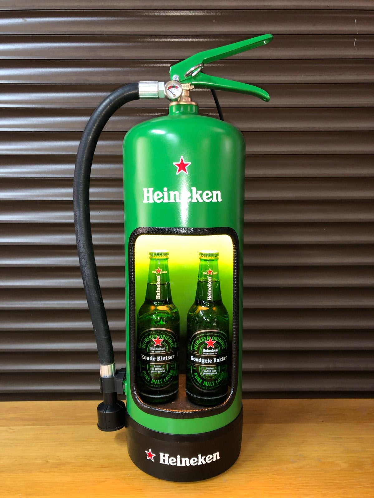 Heineken Brandblusser Display met Flessen, Ophalen, Gebruikt, Reclamebord