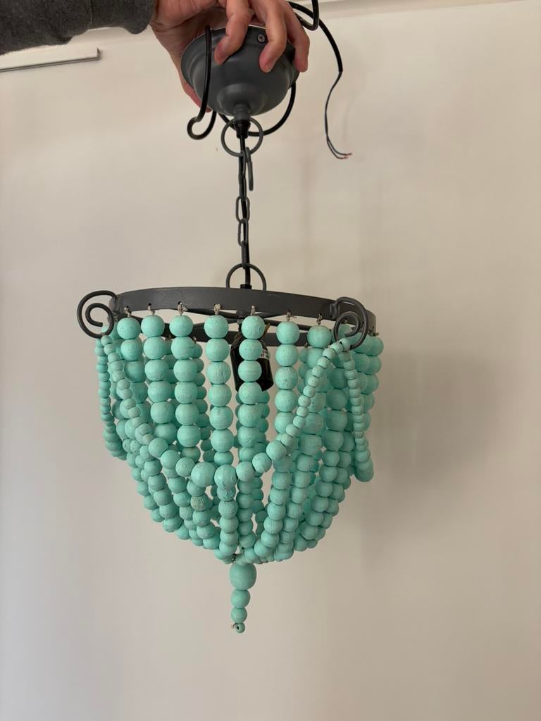 Ibiza style kralenlamp voor kinderkamer of veranda, Ophalen of Verzenden, Zo goed als nieuw, Hout, Ibiza