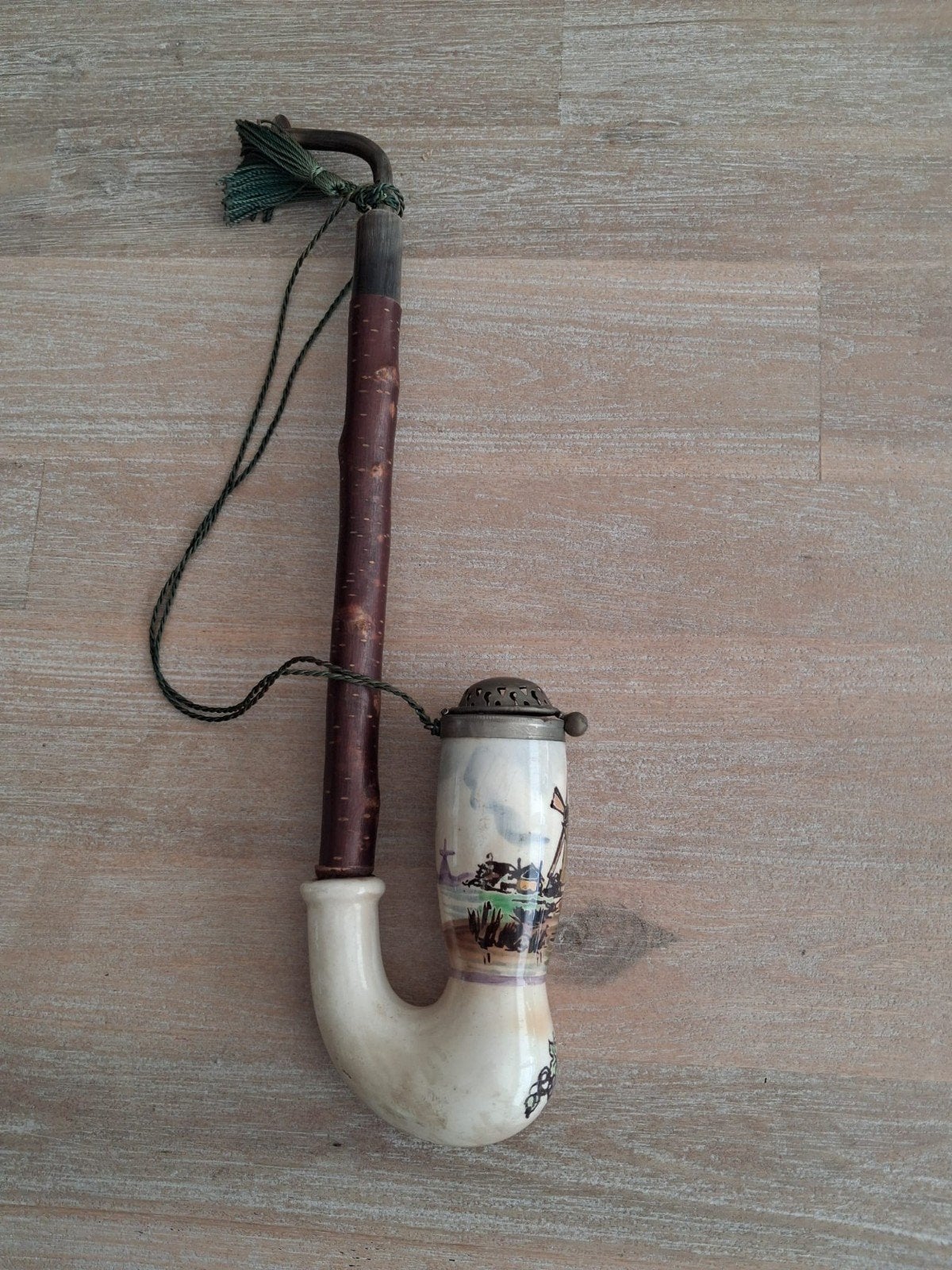 Antieke Hollandse pijp met molen decoratie, Antiek en Kunst, Ophalen of Verzenden